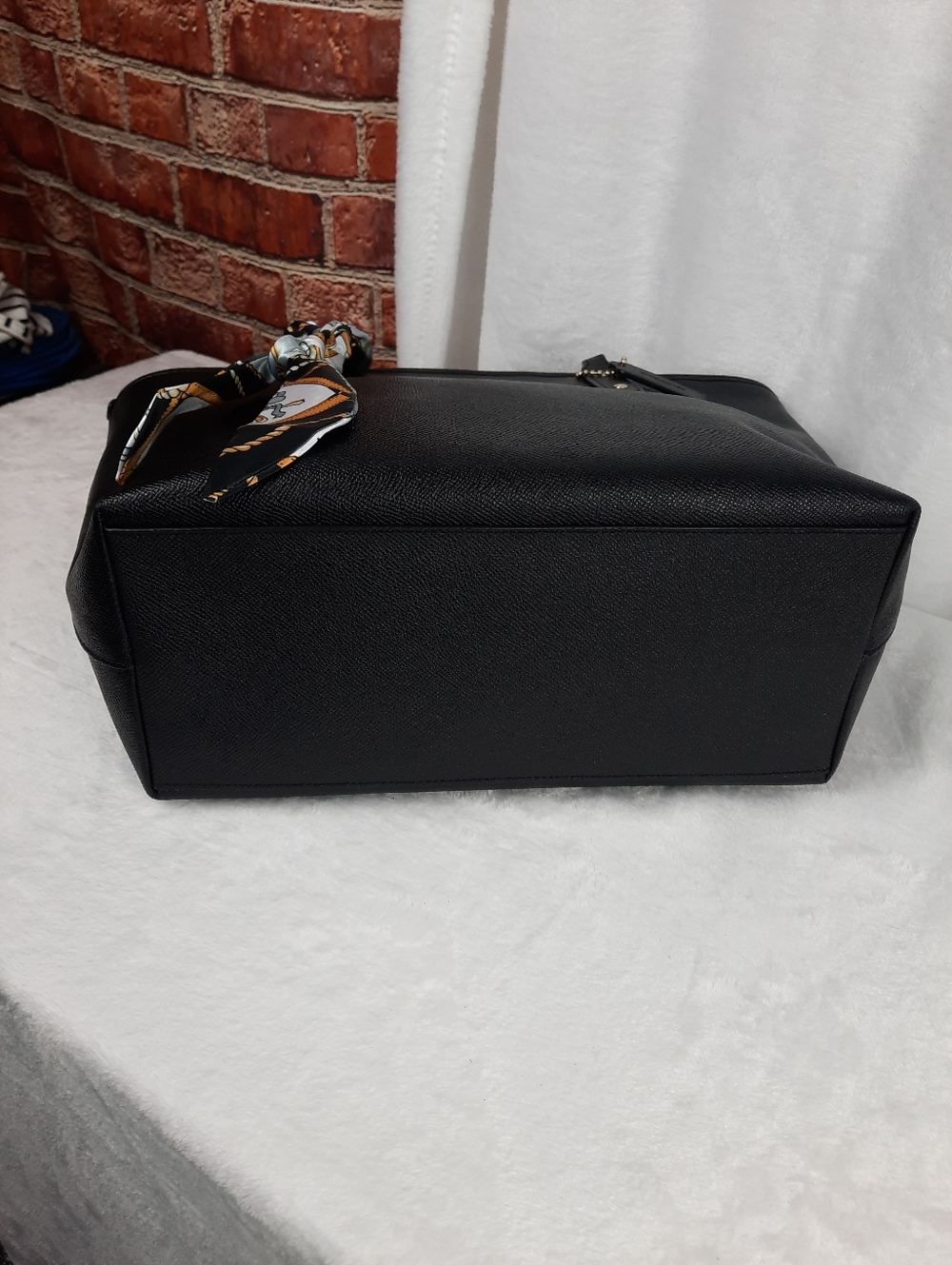 Coach Black Saffiano Leather Tote with Patterned Scarf Accent - Picture 7 of 11